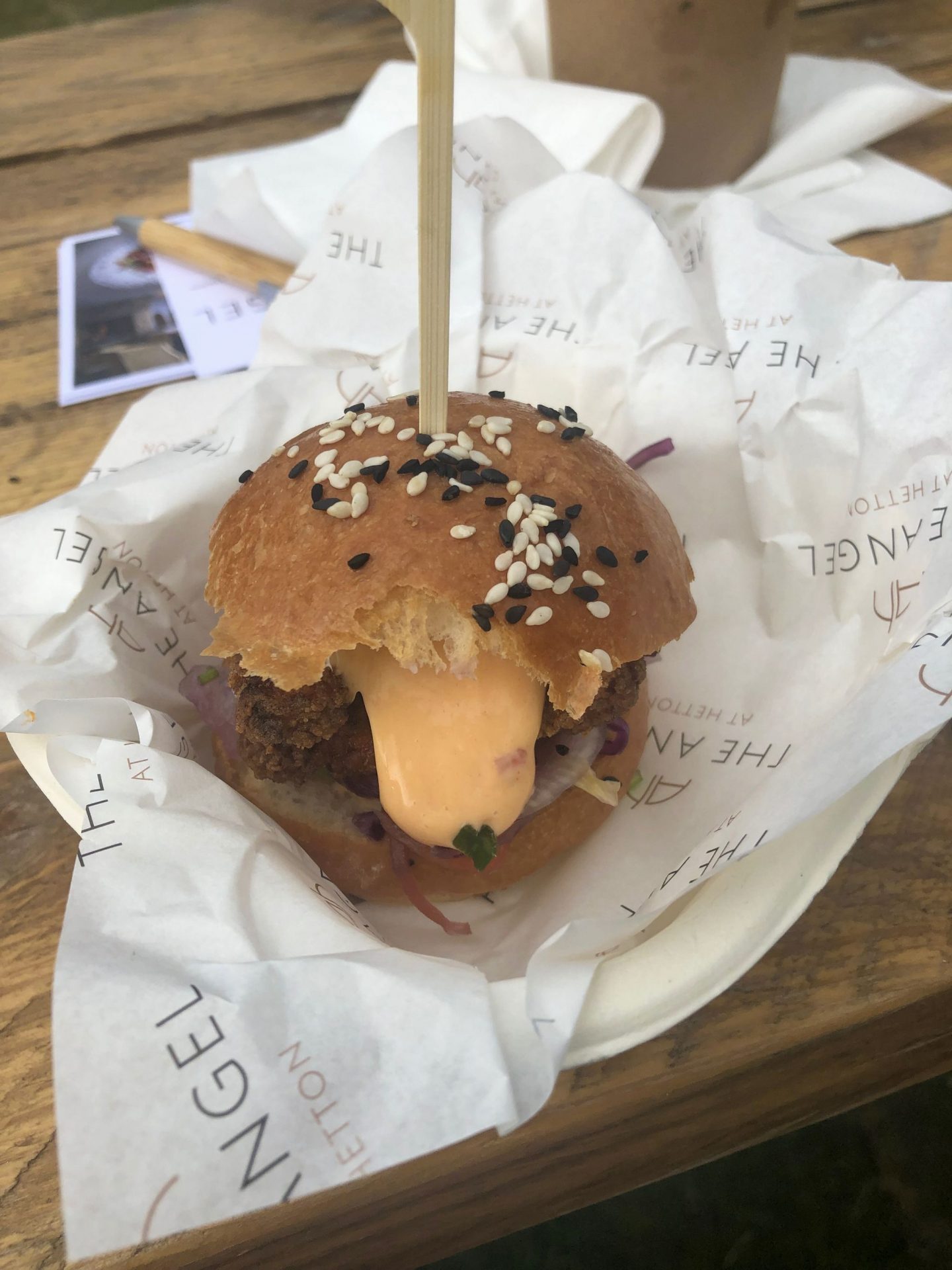 Crispy buttermilk chicken burger from the Angel at Hetton, eaten at Pub in the Park 2019 in Roundhay