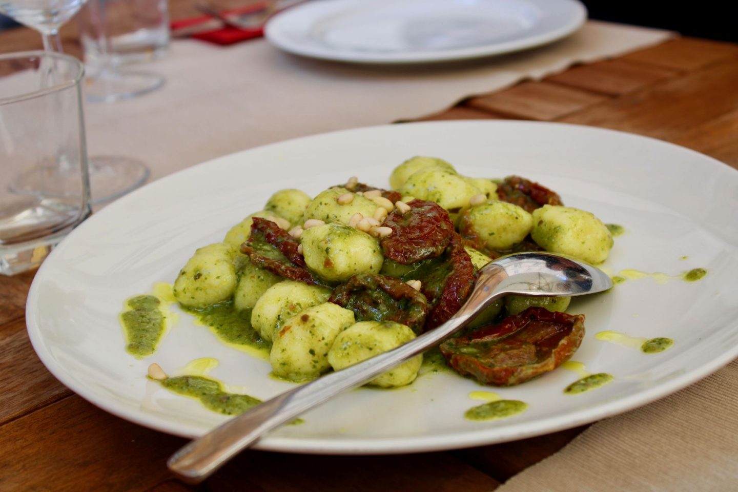 24 hours in Ljubljana food & wine: homemade gnocchi with Istrian pesto eaten during a food tour in Ljubljana