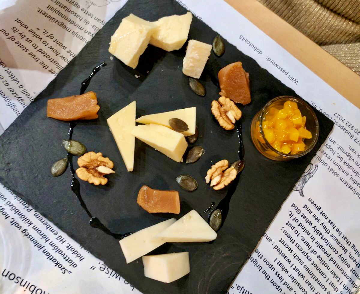 Cheese selection on a slate platter