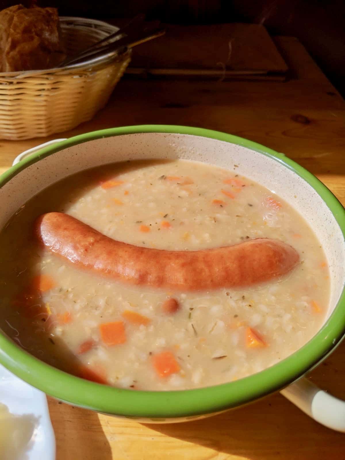 Kamnik and Velika Planina:  Barley and sausage stew at Zelini Rob Mountain Lodge in Valika Planina